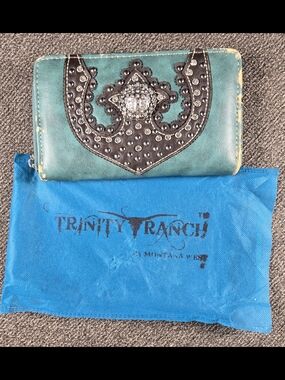 Trinity Teal Zip Wallet with Black Studded Western Accent